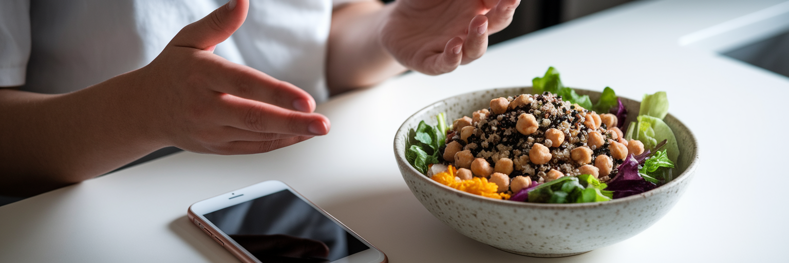 Person voice logging a healthy meal.
