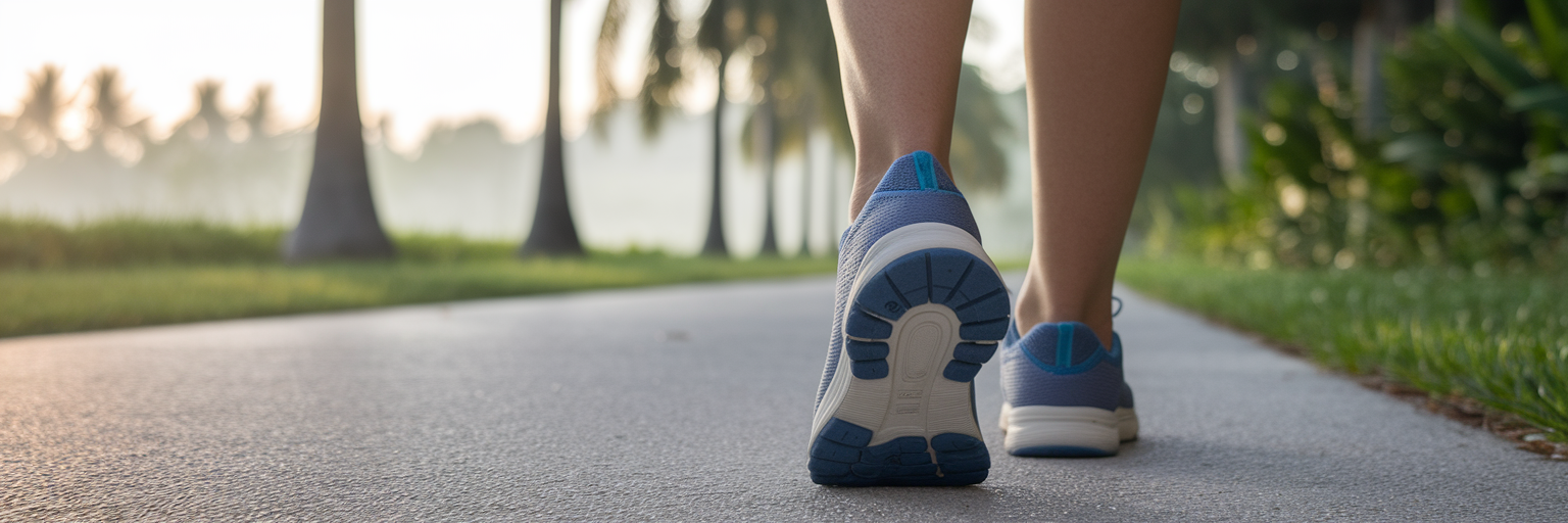Person walking in Florida park at sunrise