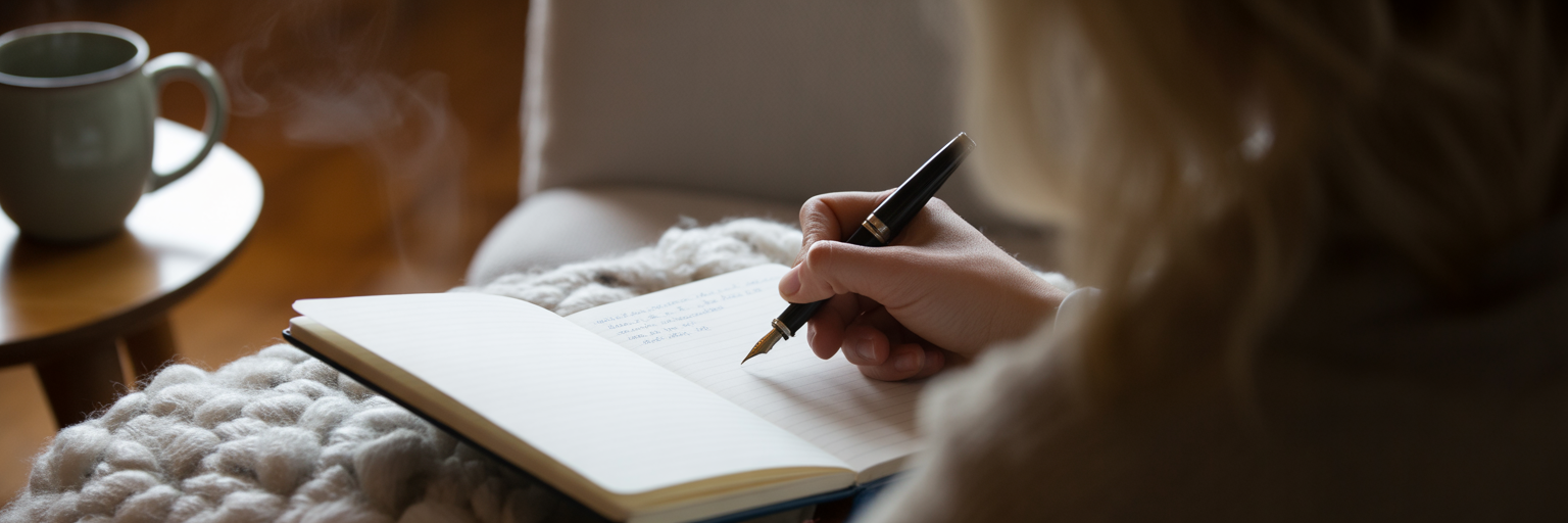 Person writing in a gratitude journal.