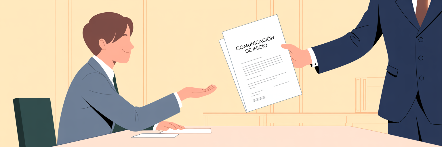 Persona recibiendo comunicación de inicio en oficina de extranjería.