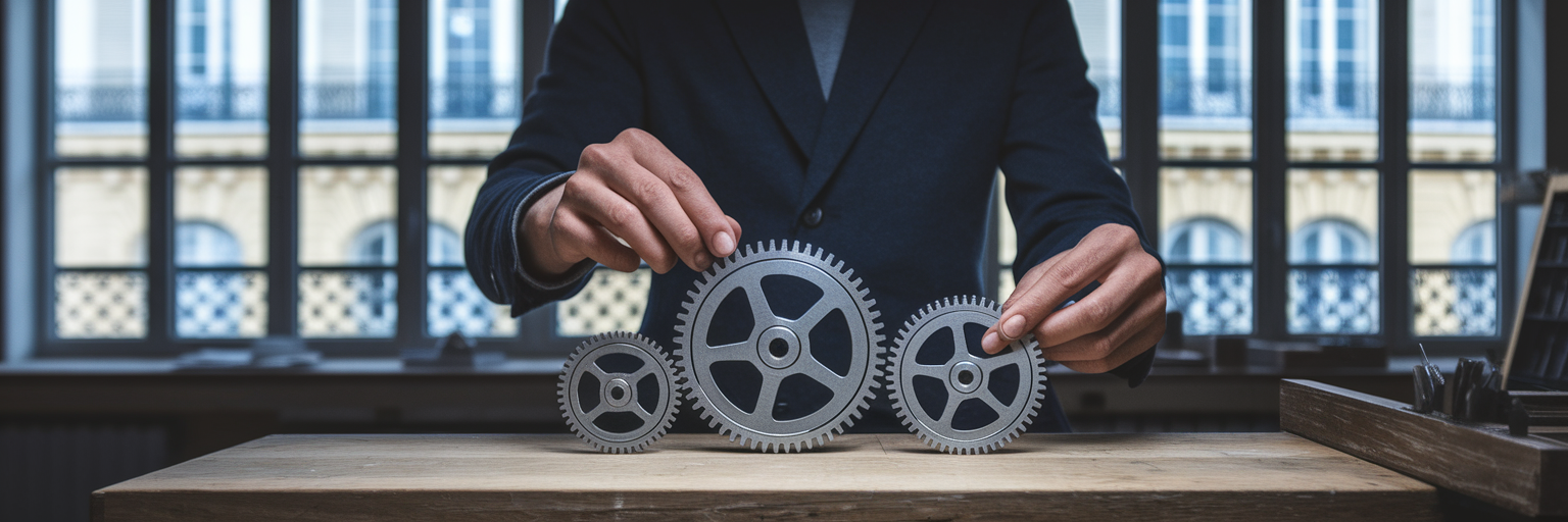 Personne évaluant des engrenages symbolisant les critères de formation IA.