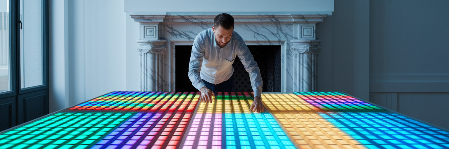 Personne organisant des blocs de données sur une table.
