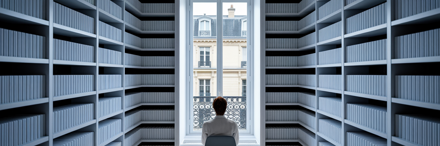 Personne trouvant une solution dans une bibliothèque organisée.