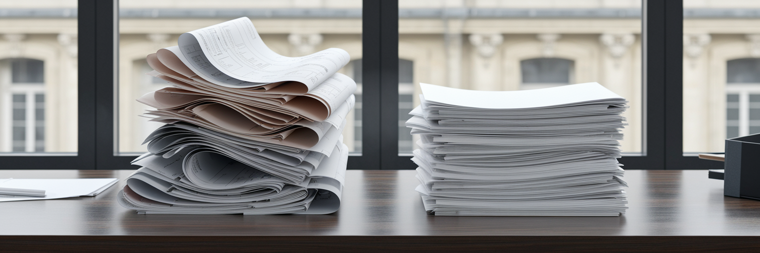 Piles de documents structurés et non structurés sur un bureau.