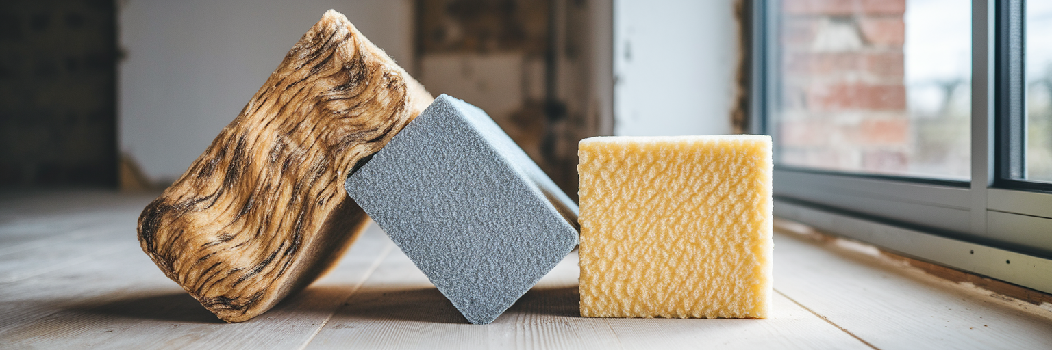 Porównanie materiałów izolacyjnych: wełna, styropian, pianka.