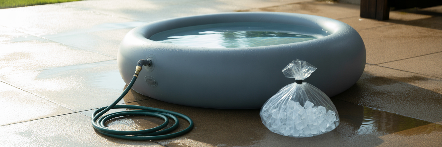 Portable inflatable cold plunge tub setup