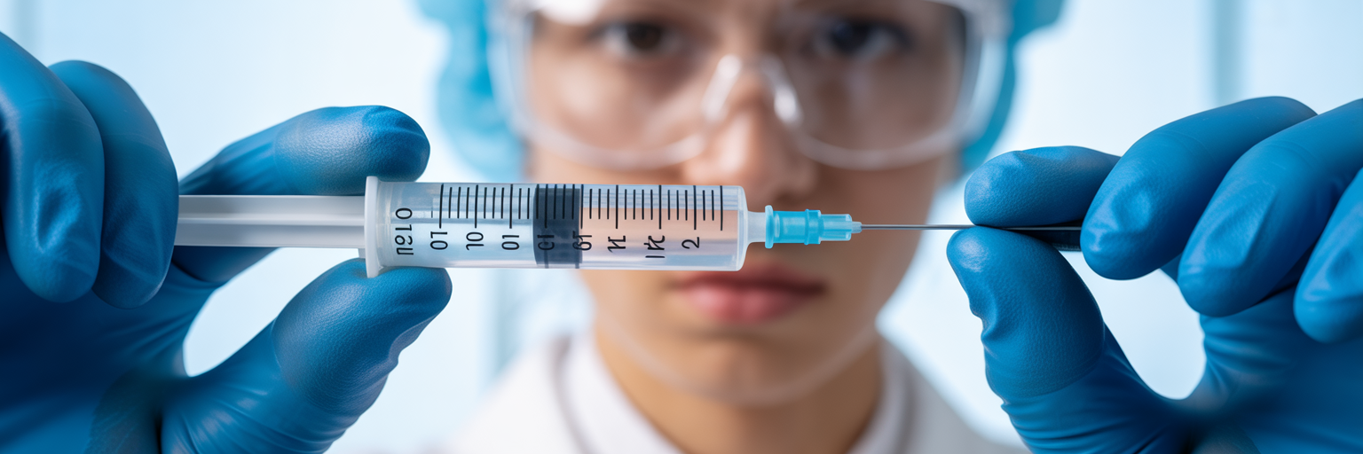 Precise measurement of liquid in syringe.