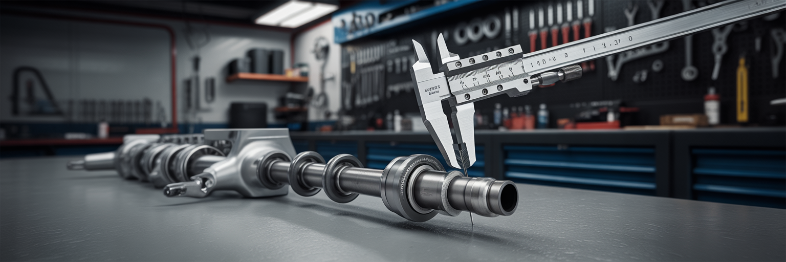 Precision caliper measuring automotive suspension component.