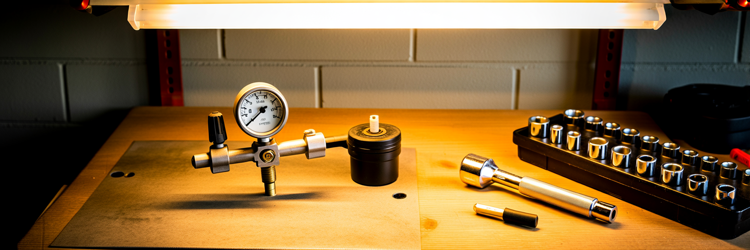 Precision maintenance tools on a garage workbench.