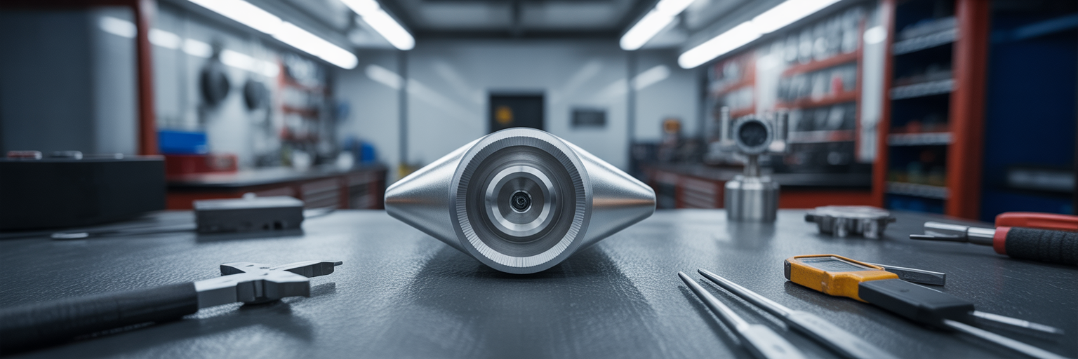 Precyzyjne narzędzia i nowoczesny komponent na stole warsztatowym.