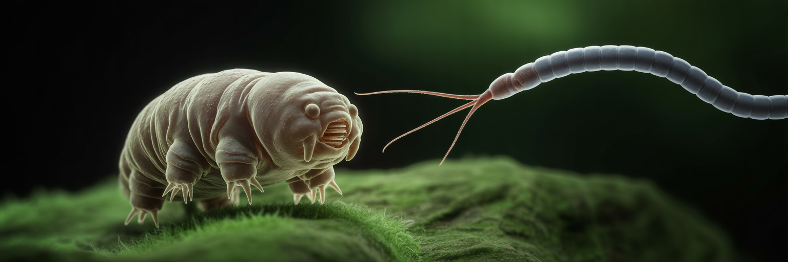 Predatory nematode attacking an active tardigrade.