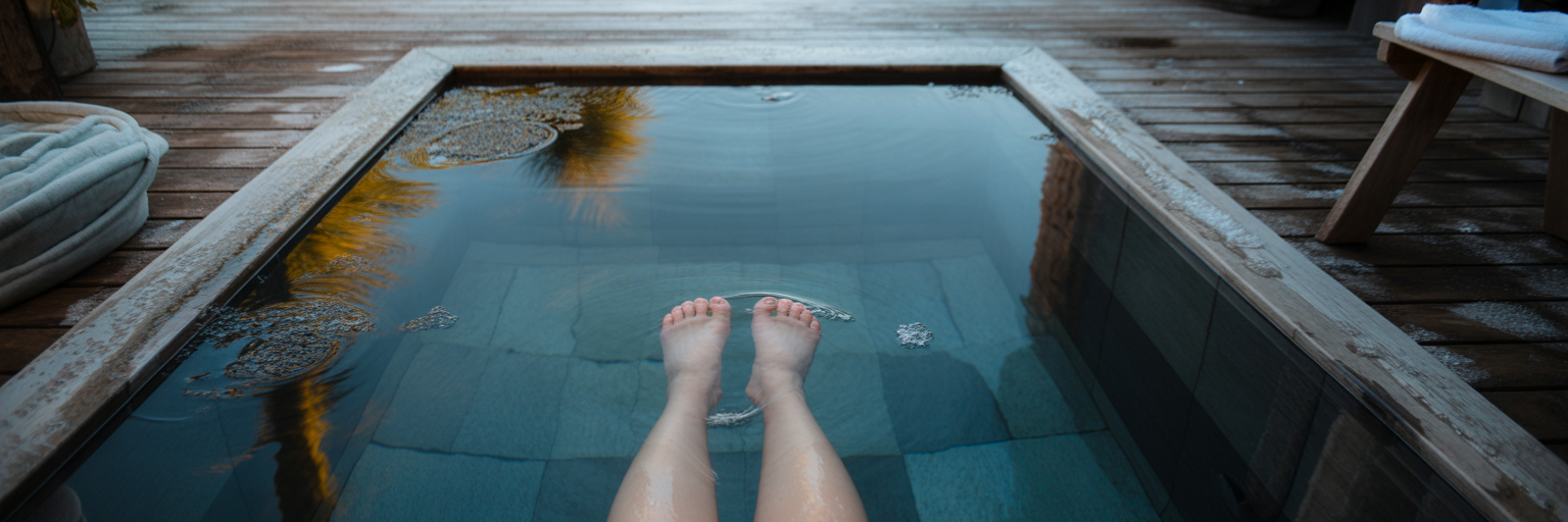 Preparing for a cold plunge.