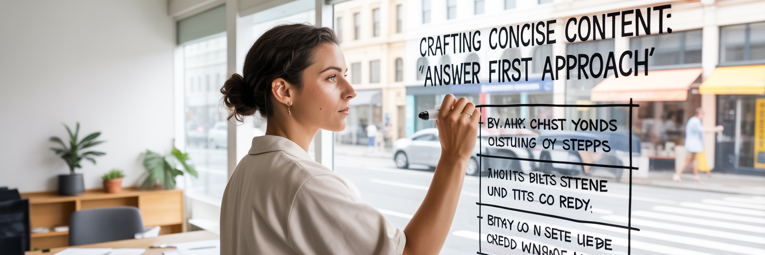 Professional crafting answer-first content on whiteboard.