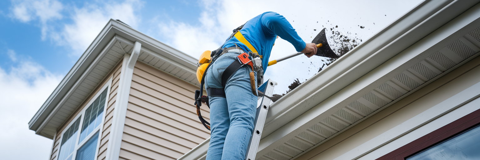 Professional safely cleaning gutters on a Florida home.