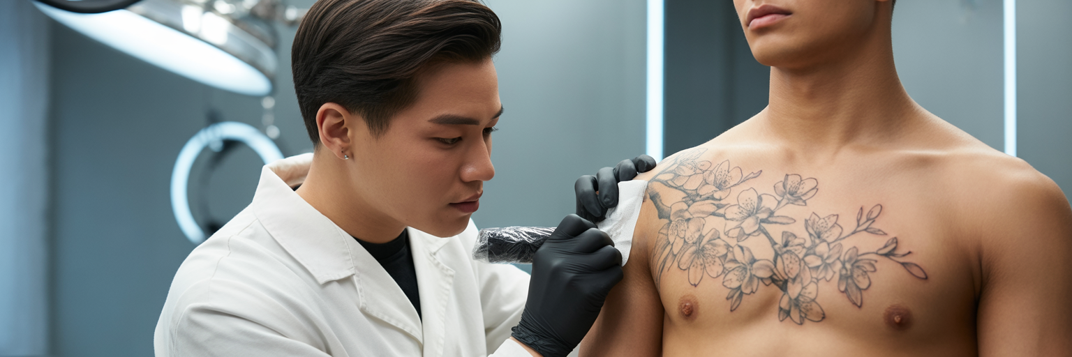 Professional tattoo aftercare process.