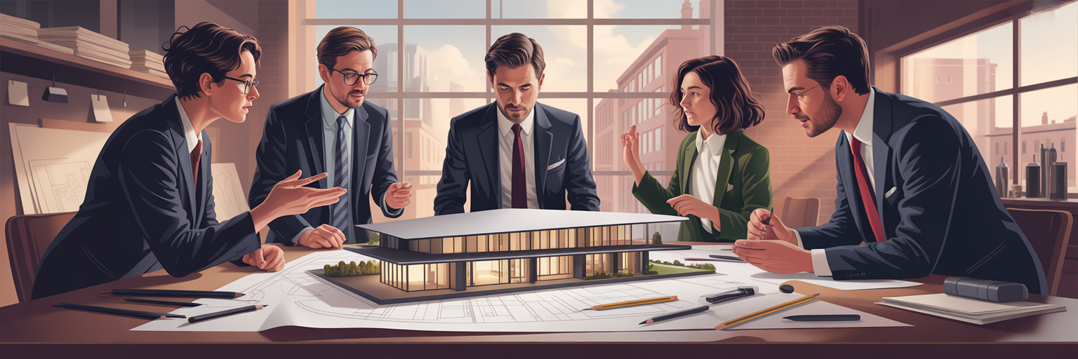 Professionals engaging with architectural model at workshop
