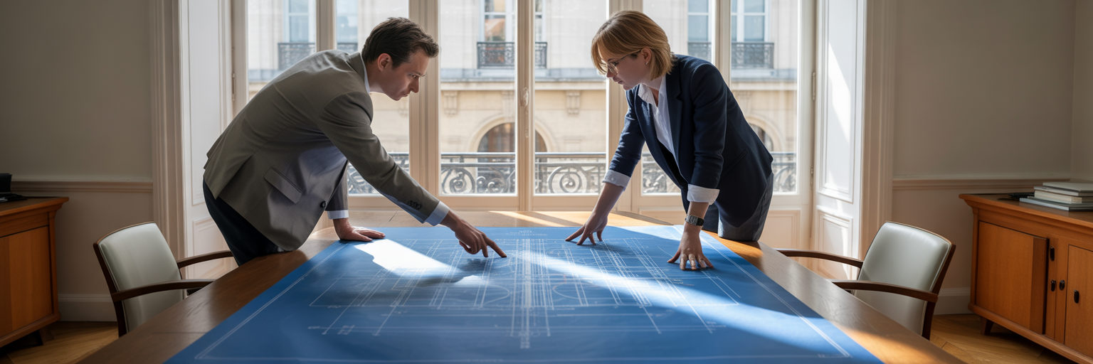 Professionnels planifiant une stratégie IA.