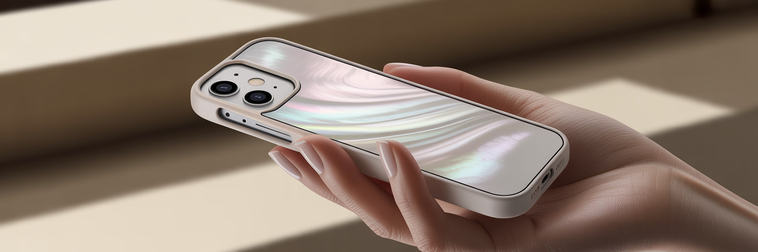 Protective raised lip on mother-of-pearl iPhone case