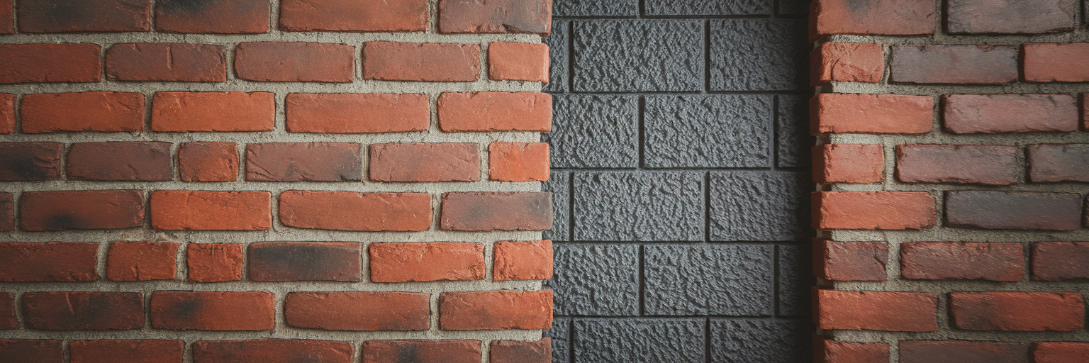 Przekrój ściany z izolacją i bez.