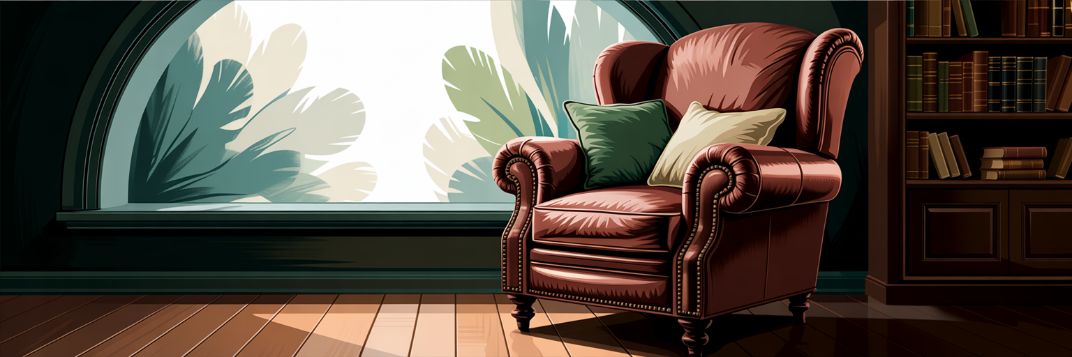 Quiet personal library nook for introspection.