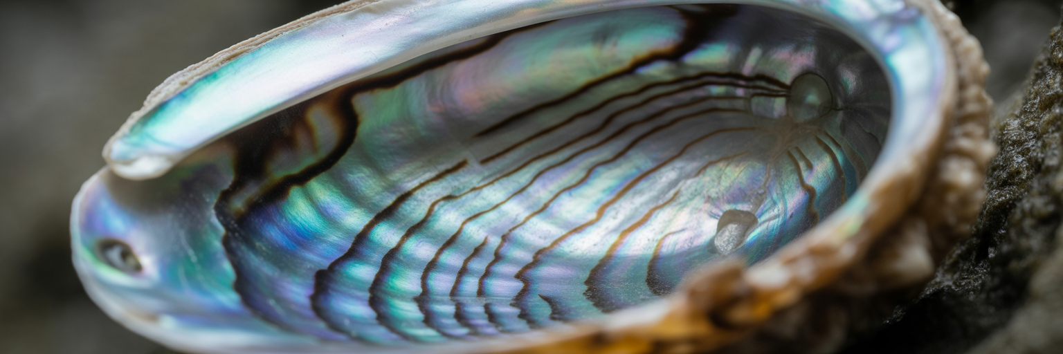 Raw iridescent nacre inside abalone shell.