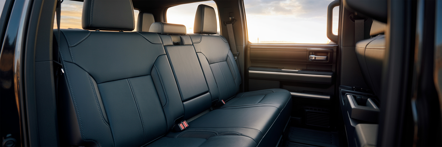 Rear passenger seating area of 2026 Toyota Tundra CrewMax