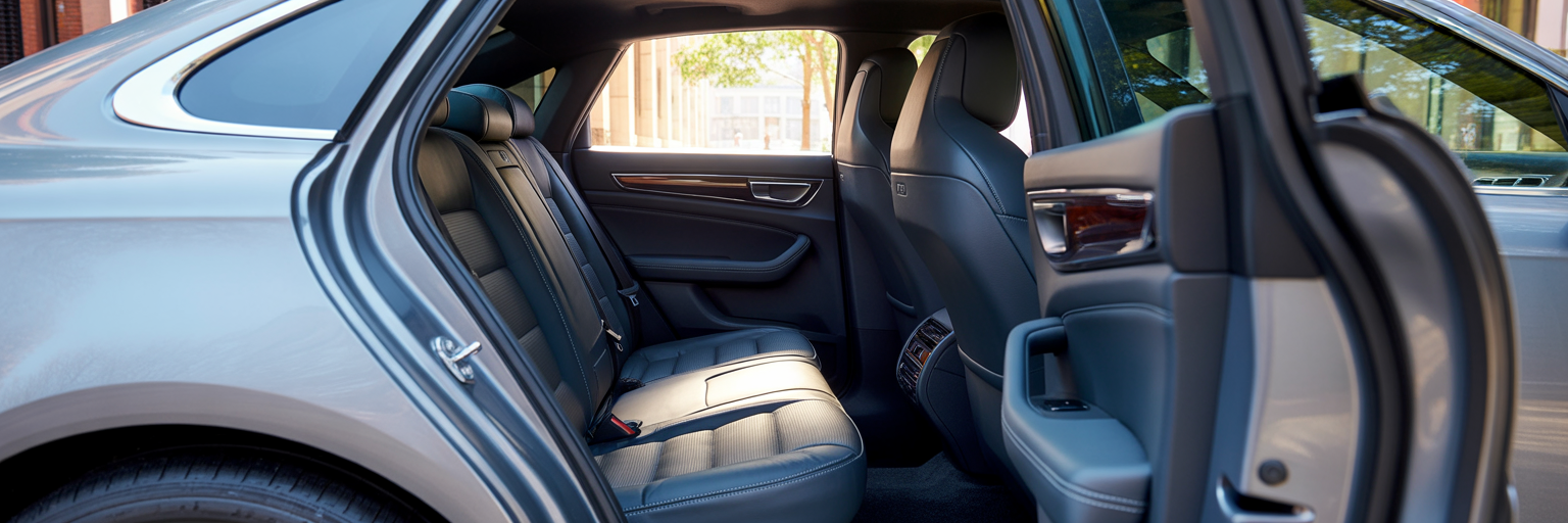 Rear seat legroom behind a tall driver in a sedan