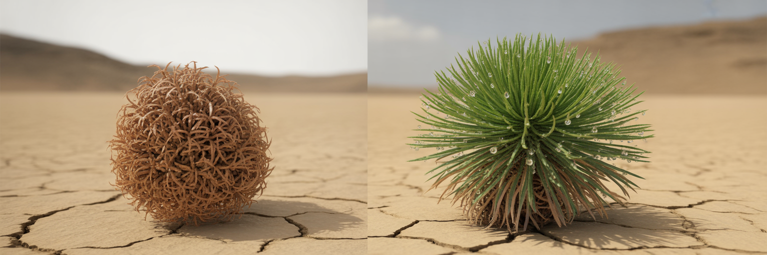 Resurrection plant dry and hydrated forms