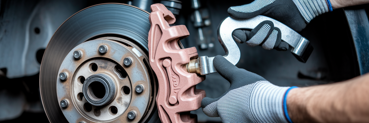 Retracting brake caliper piston with C-clamp.