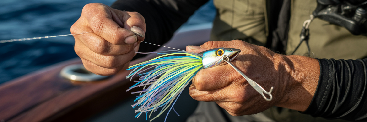 Rigging a big-game trolling lure.