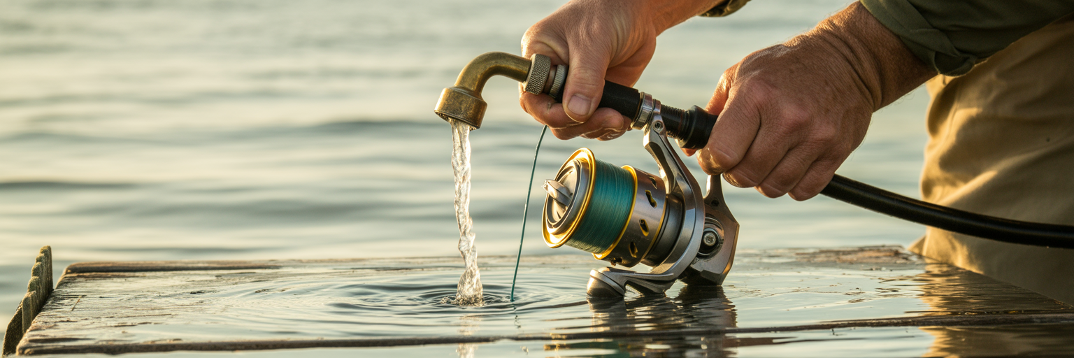 Rinsing braided fishing line with freshwater