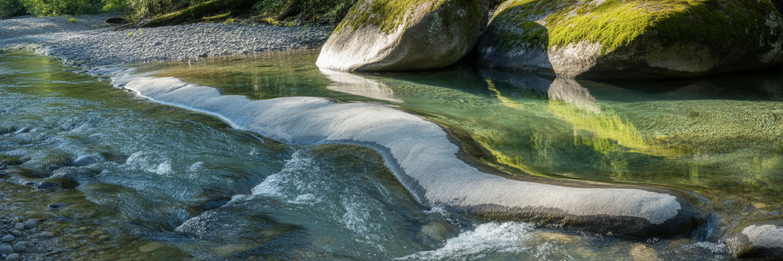River current seams and eddy