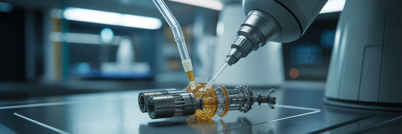 Robotic arm applying bio-inspired adhesive.