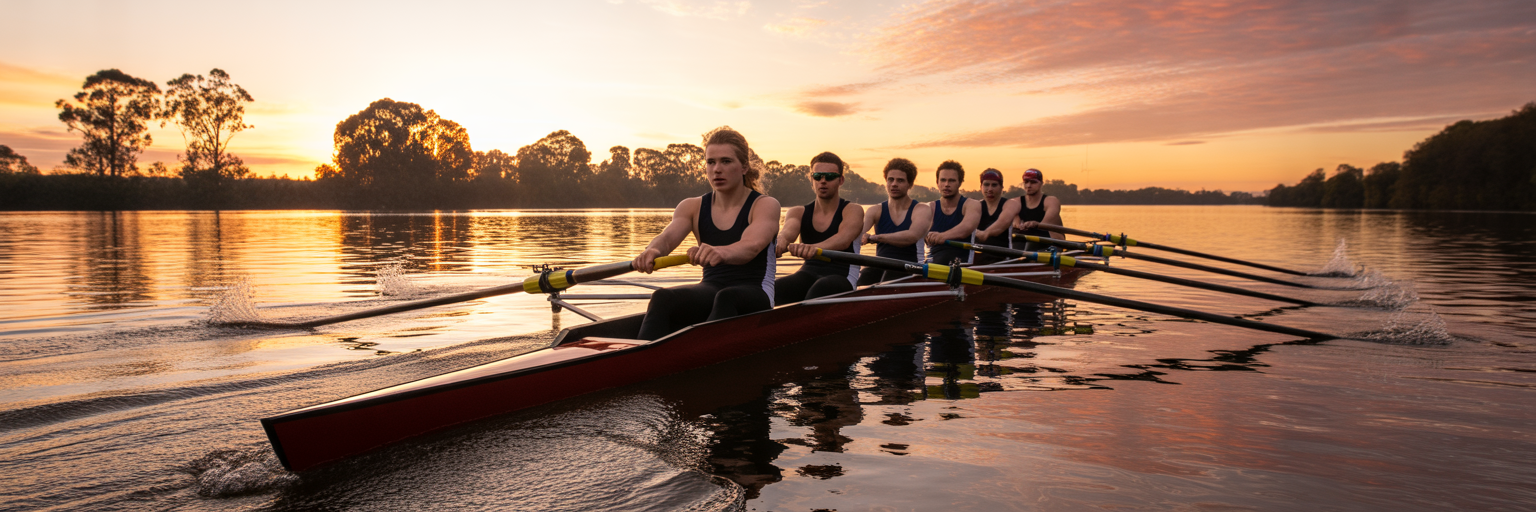 Rowing team moving in perfect synchronisation