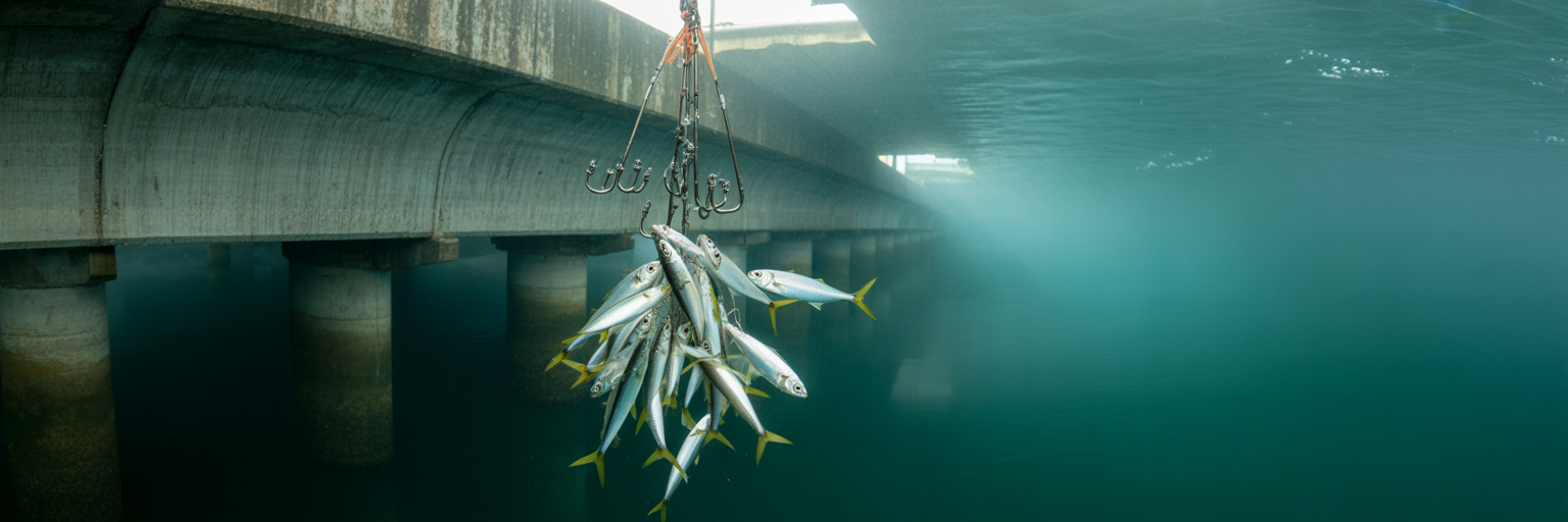 Sabiki rig catching baitfish underwater