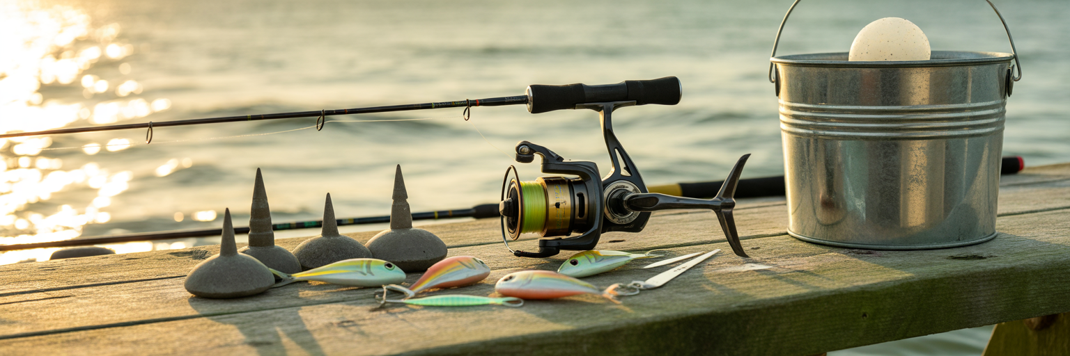 Saltwater shore fishing tackle and rigs