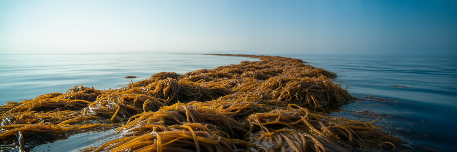 Sargassum weed line in offshore water