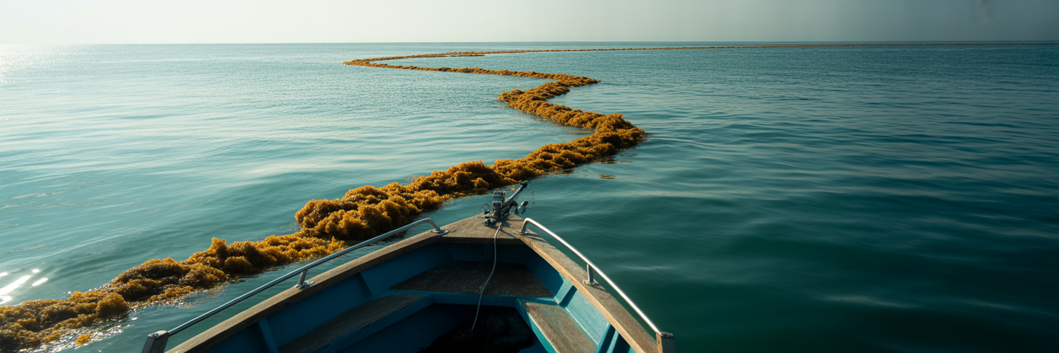 Sargassum weed line in offshore water
