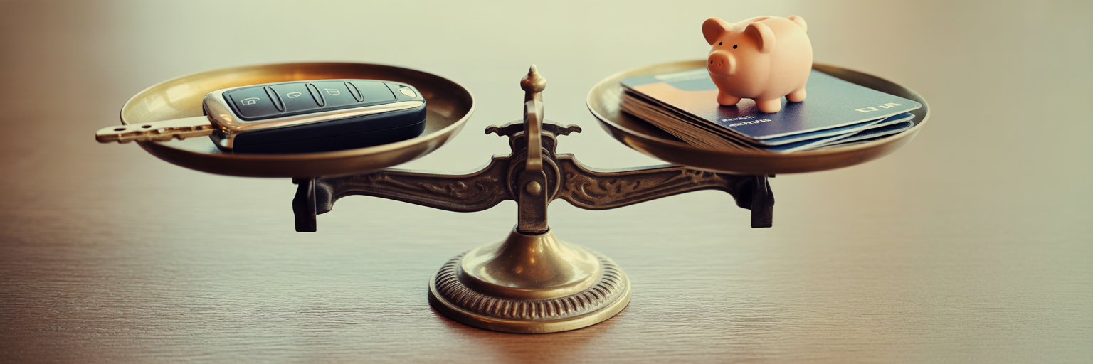 Scale balancing car key and money