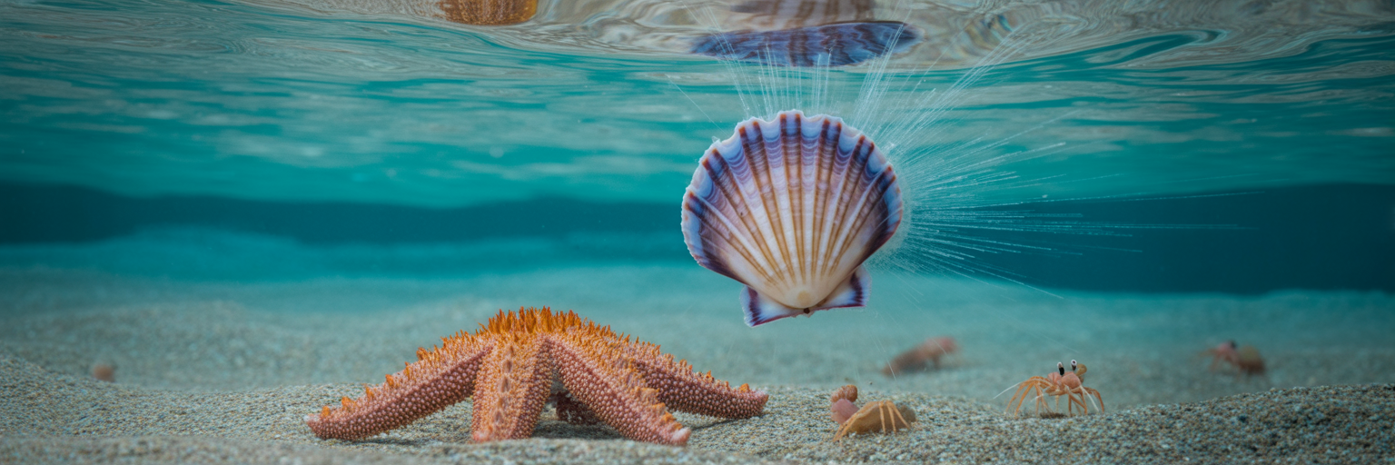 Scallop swimming to escape predator.