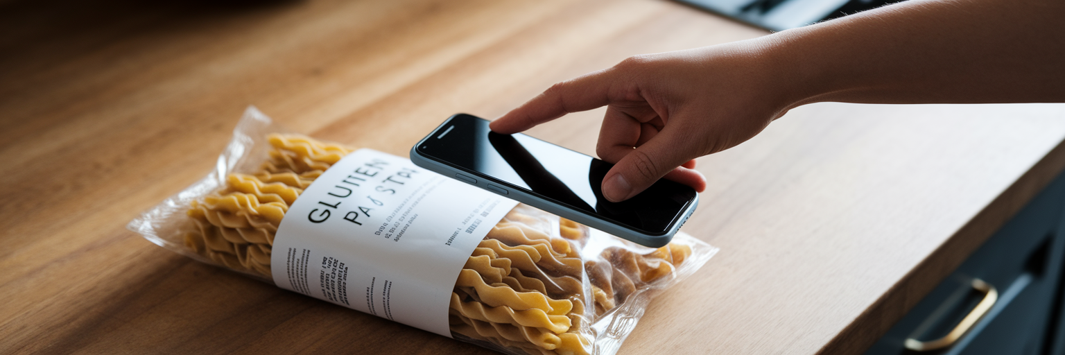 Scanning barcode on gluten-free pasta package.
