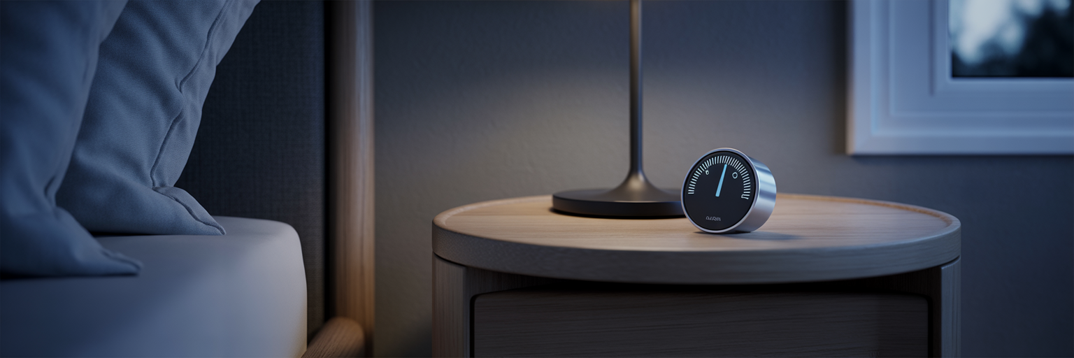 Schlafzimmer mit Thermostat zur Regulierung der Temperatur.