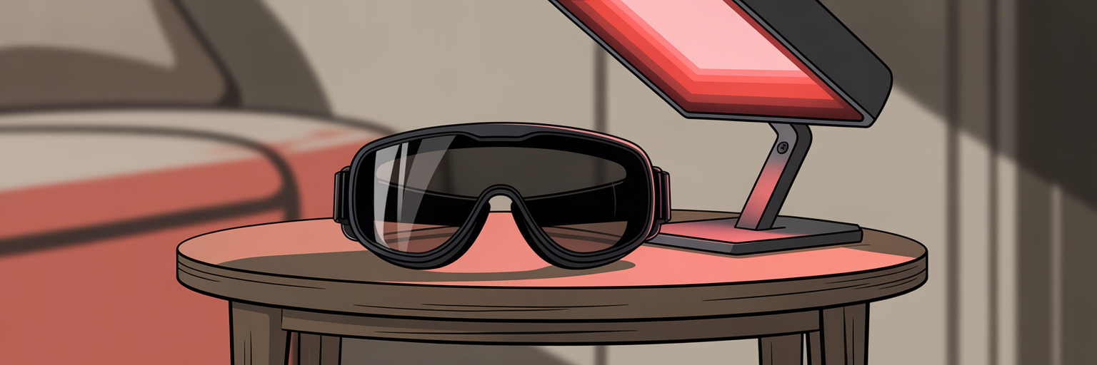 Schutzbrille für die Rotlichttherapie.