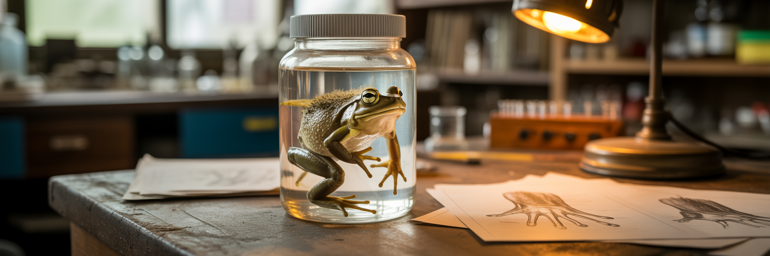 Scientific research of a hairy frog specimen.