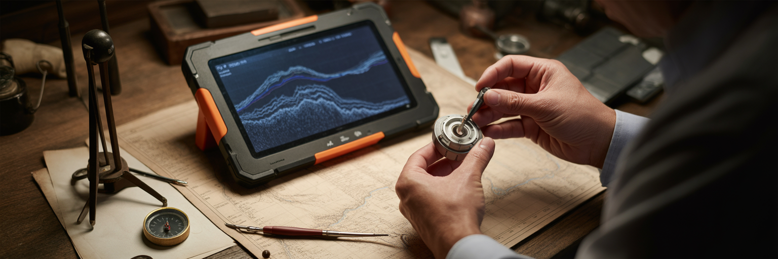 Scientist calibrating seismic sensor equipment.