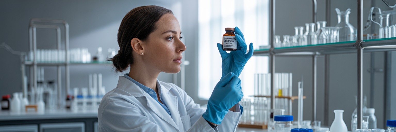 Scientist examining vial of monotreme protein