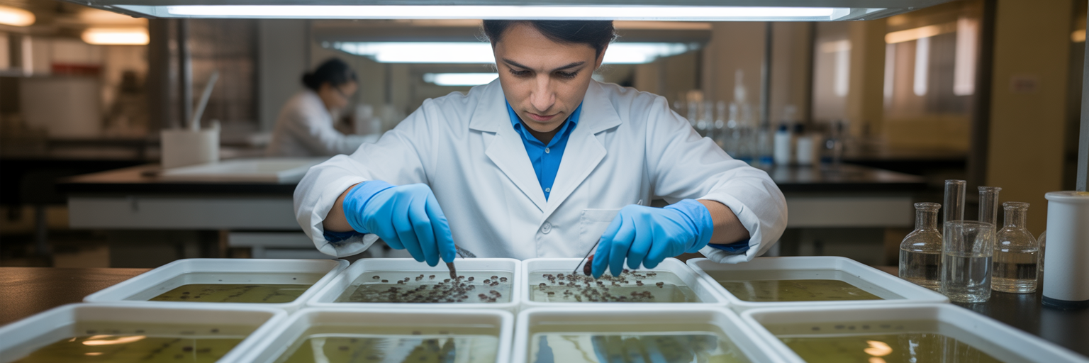 Scientist preparing Wolbachia mosquitoes in lab