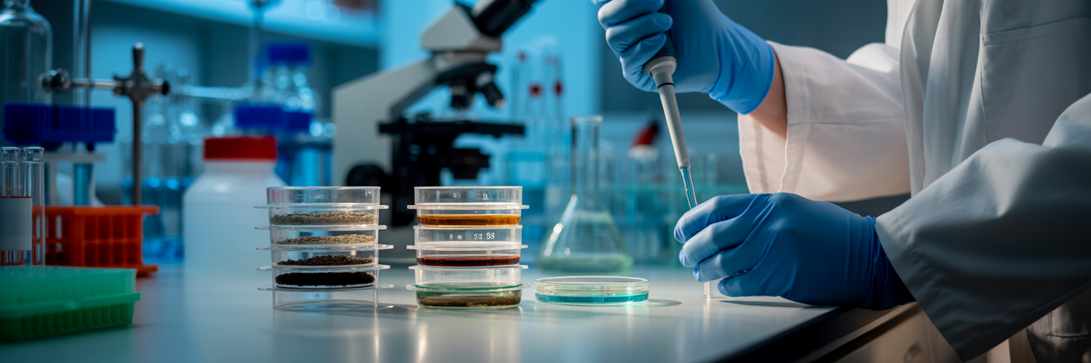 Scientist working with microbial samples in lab.