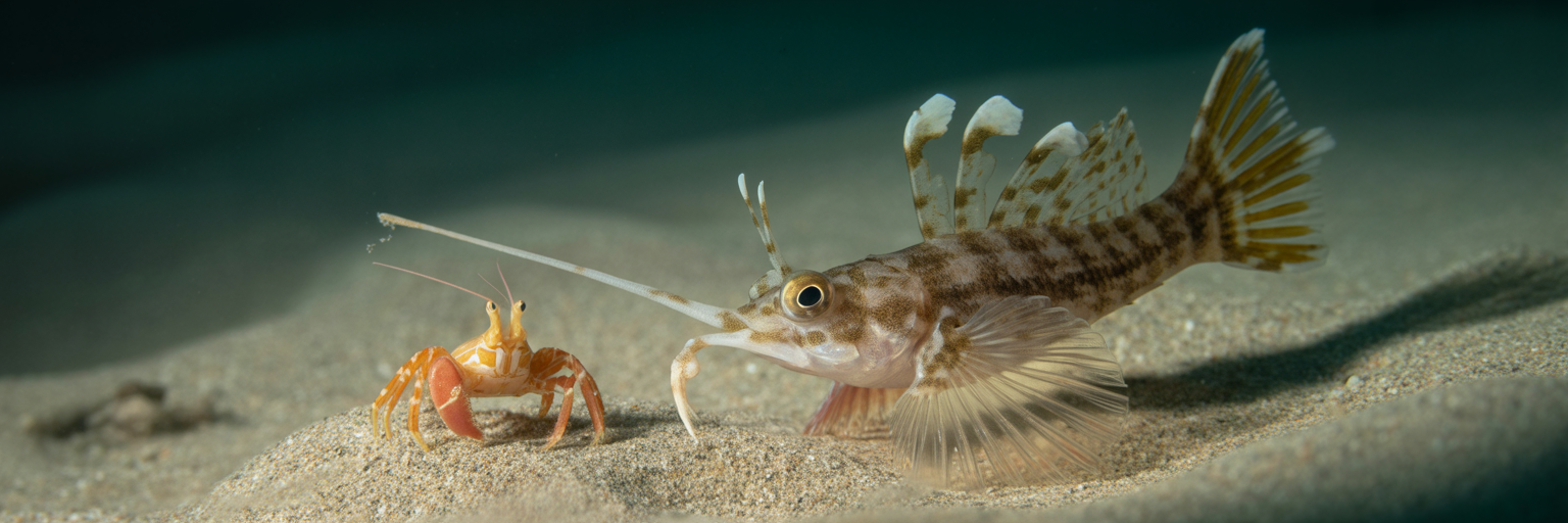 Sea robin digging for crab with fin rays