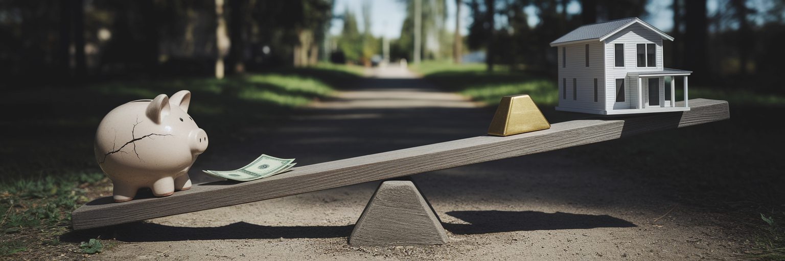 Seesaw with money down and house model up.